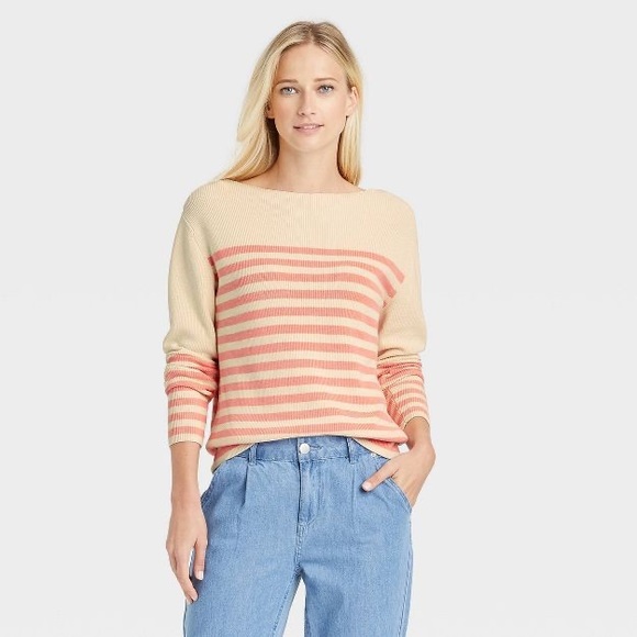Women's Boat Neck Pullover Sweater - Who What Wear™ Striped - Picture 1 of 3